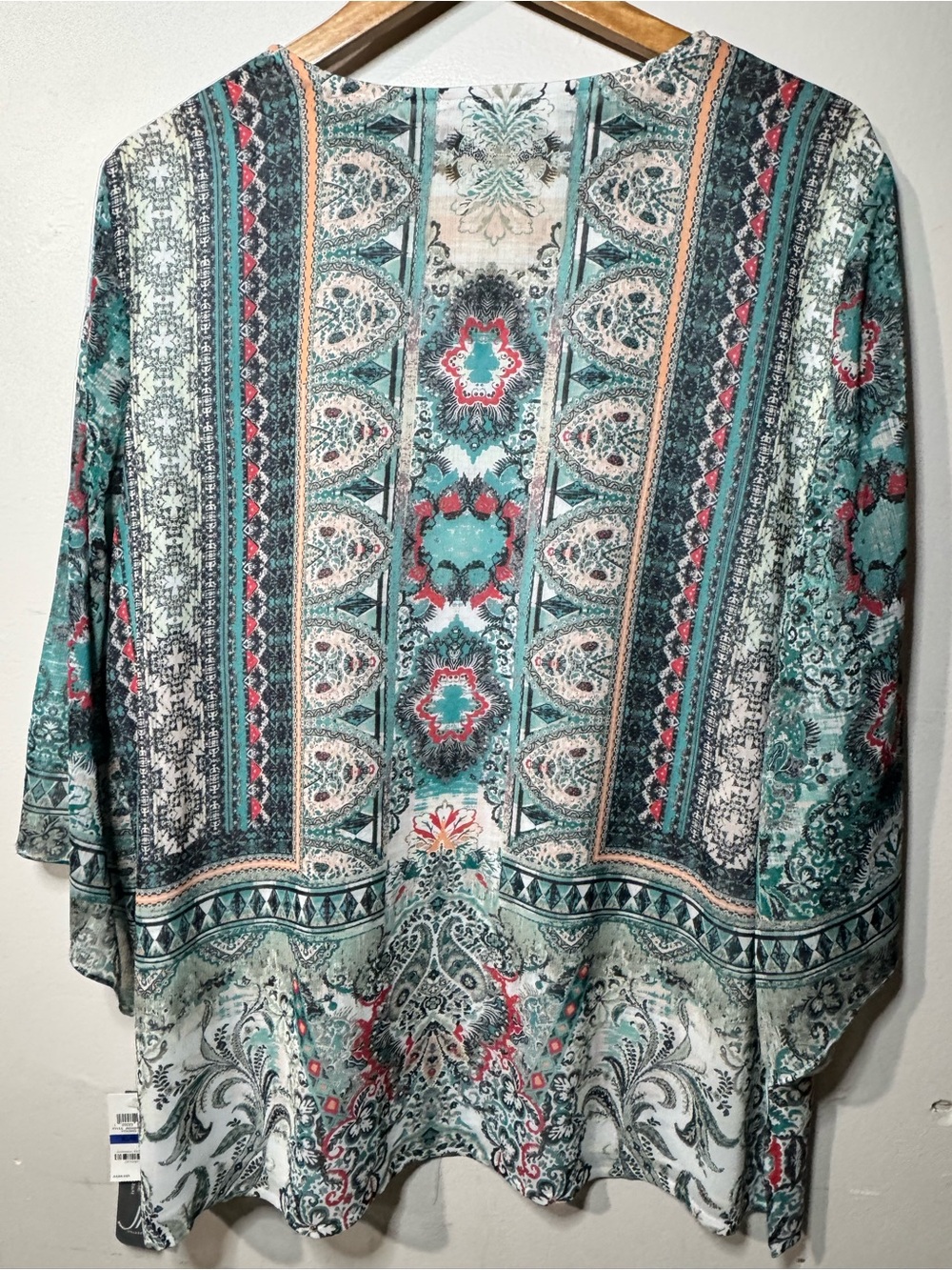 JM Collection Teal Multi-Pattern Open Front Kimono - Picture 3 of 12